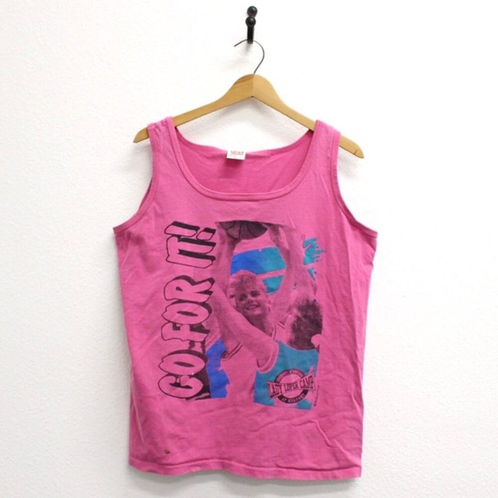 Vintage 90s Nebraska Kearney Lady Lopers Pink Camp Tank Top Large